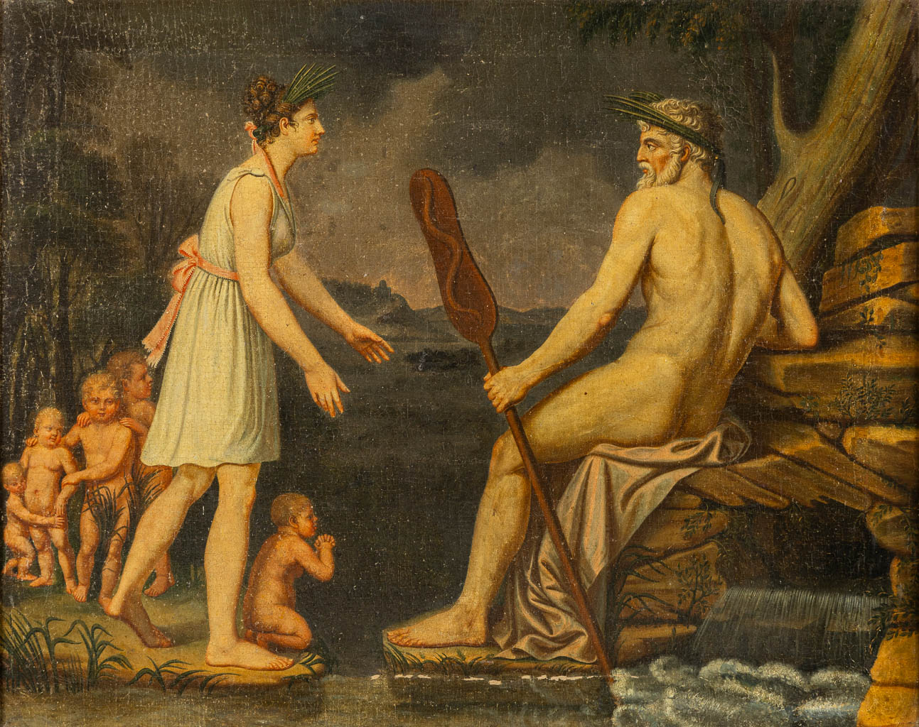 French School, an antique painting with a Mythological scène, Empire Period. (W:71 x H:57 cm)