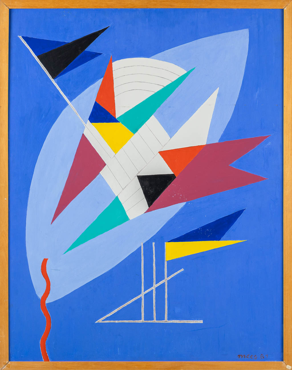Jozef MEES (1898-1987) 'Abstracte Compositie' olie op board. 1981.