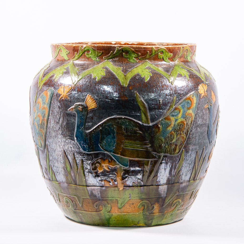 LMV Torhout, Flemish Earthenware Vase with Peackocks