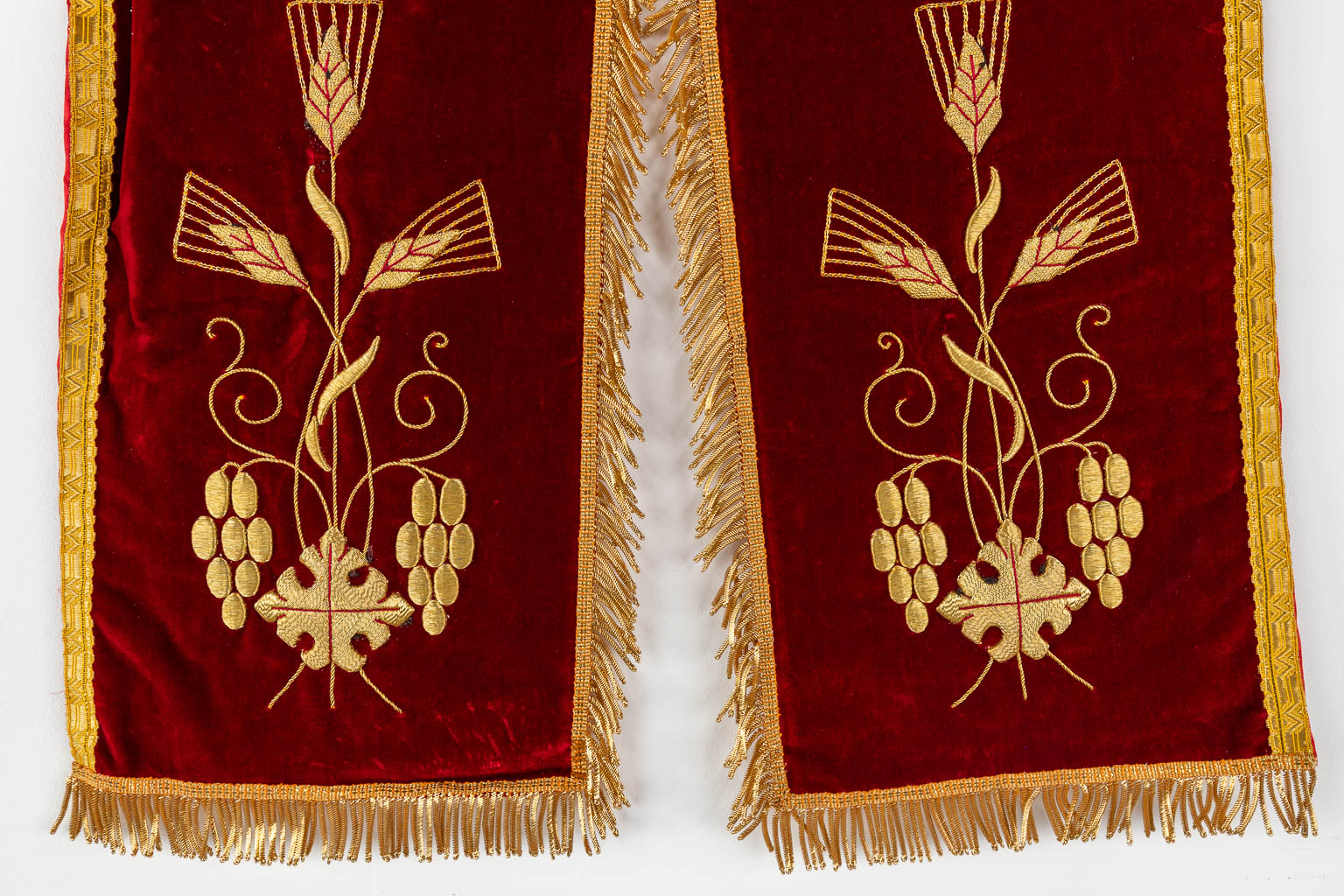 Four Roman Chasubles, Chalice veil, Stola and Maniple, thick gold thread embroideries.