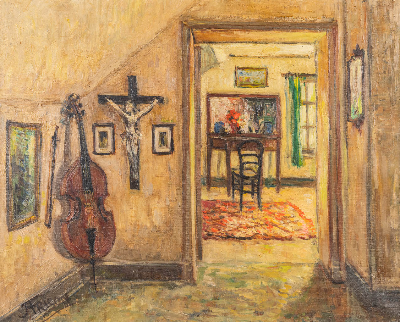  Jehan FRISON (1882-1961) 'Le Violoncelo' olie op doek. 1957