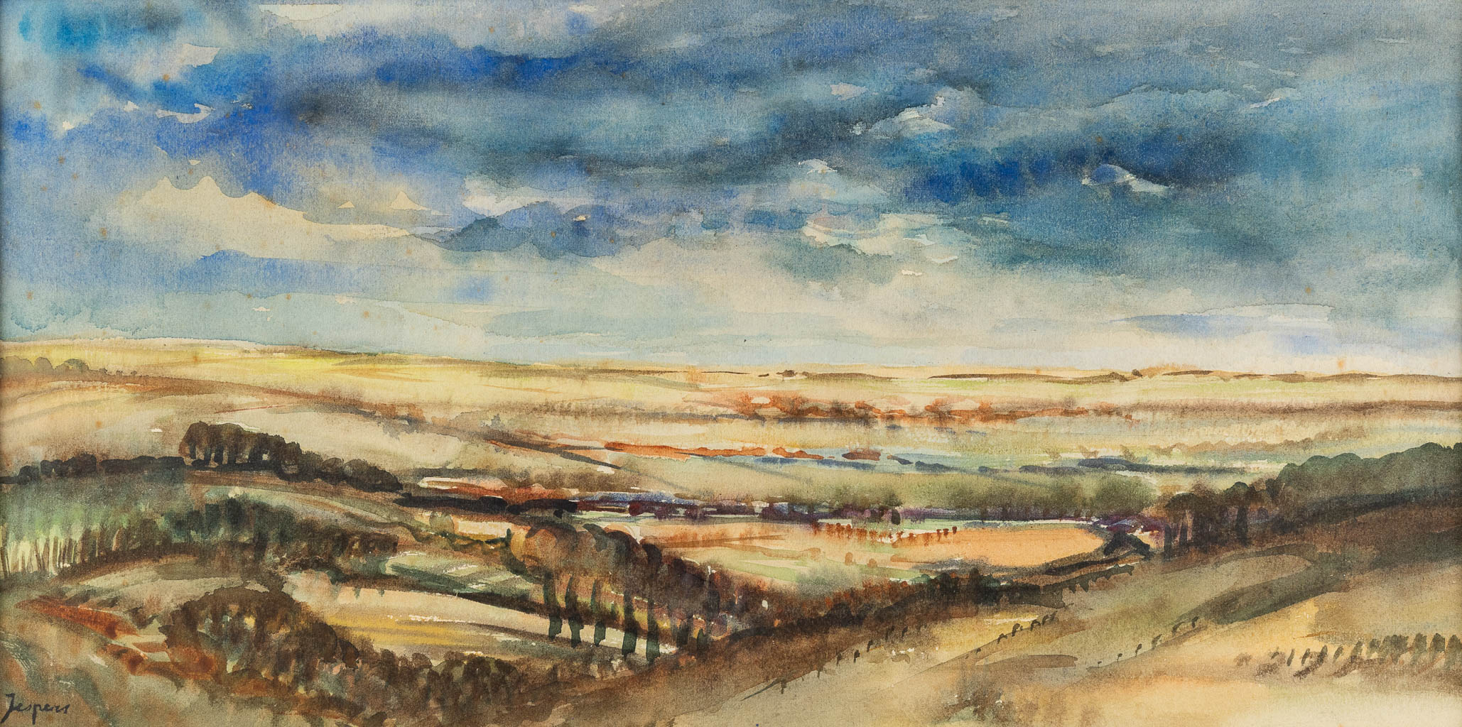 Floris JESPERS (1889-1965) 'Landschap' waterverf op papier (W:46 x H:23 cm)