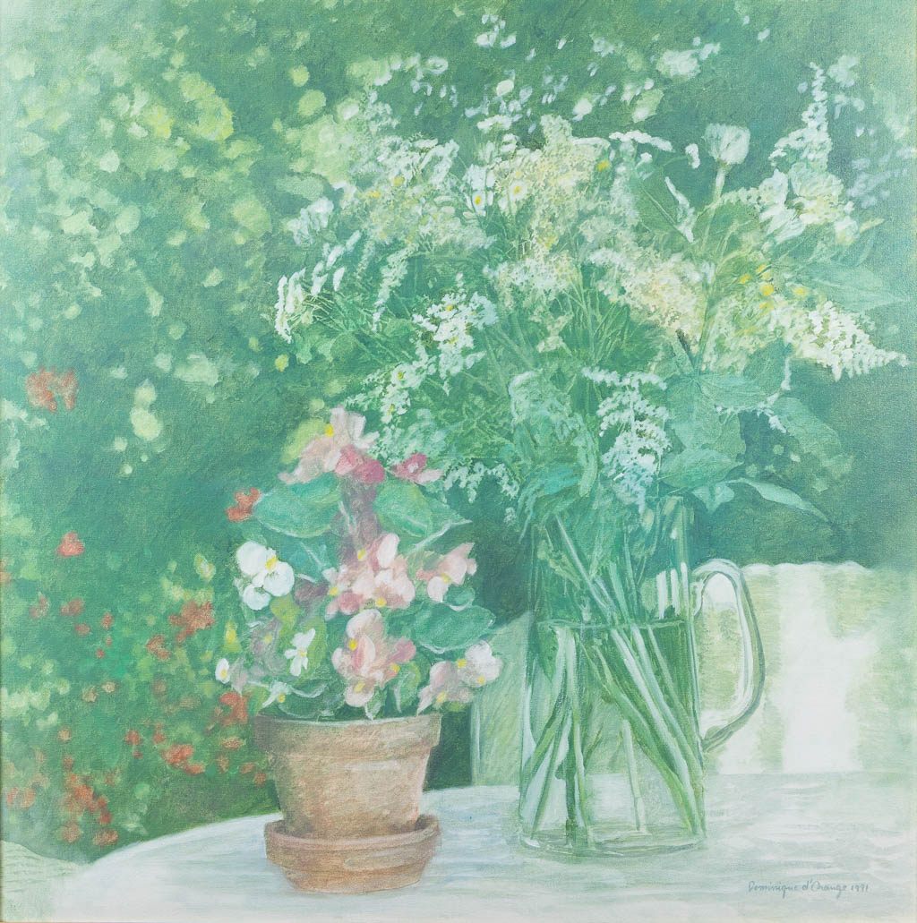 Dominique D'ORANGE (1948) een stilleven met bloemen, 1991. Olie op doek. (100 x 100 cm)