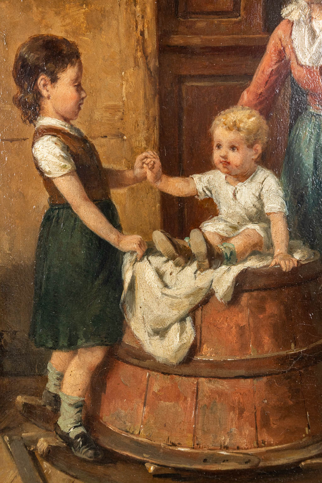 Corneille PETIT (XIX) 'La Baratte Flamande' olie op paneel. 1891