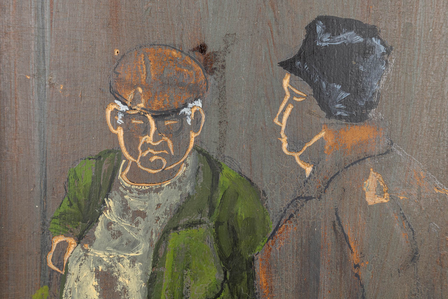 Fons BREEKELMANS (XX) 'De Bushalte' een geschilderde deur. Olie op paneel. 2000. (46 x 77 cm)