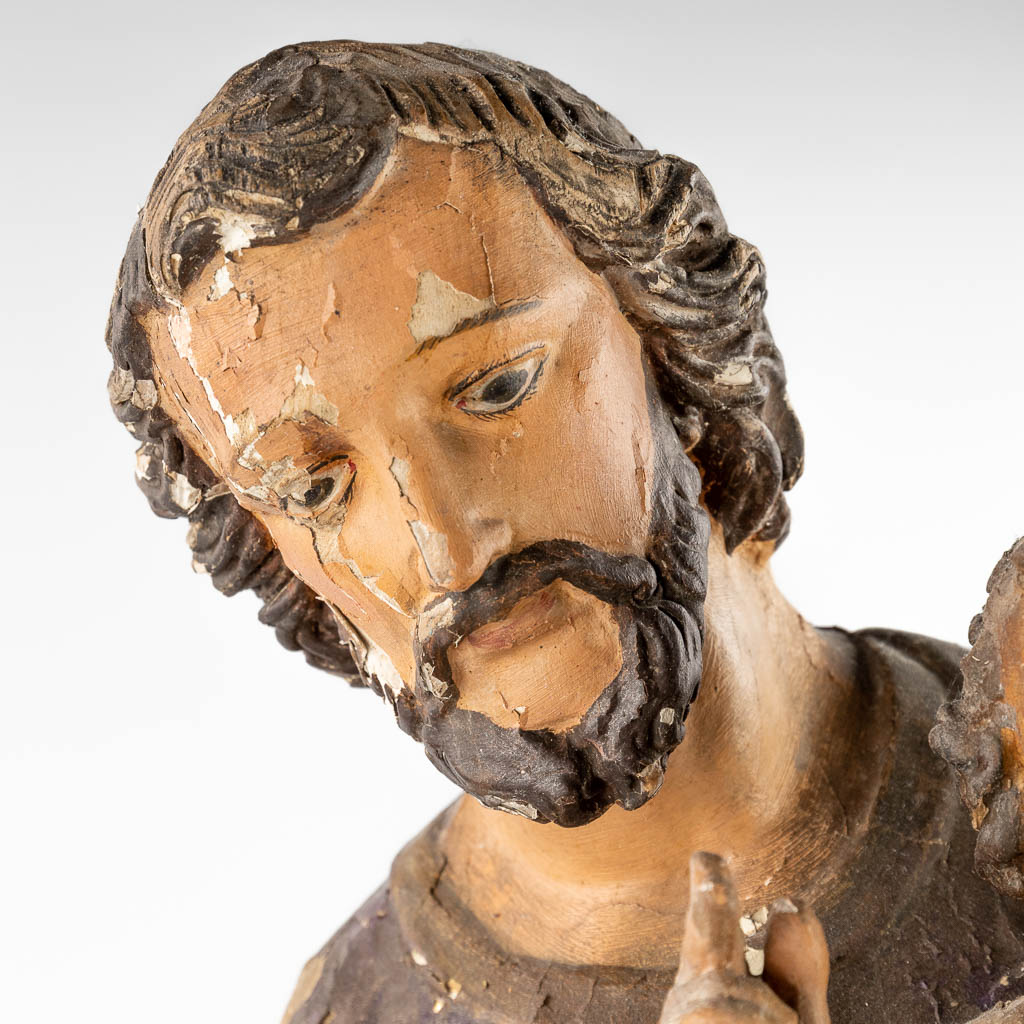 An antique wood-sculpture, Joseph with Child, original polychromy, 19th C. (H:87 cm)
