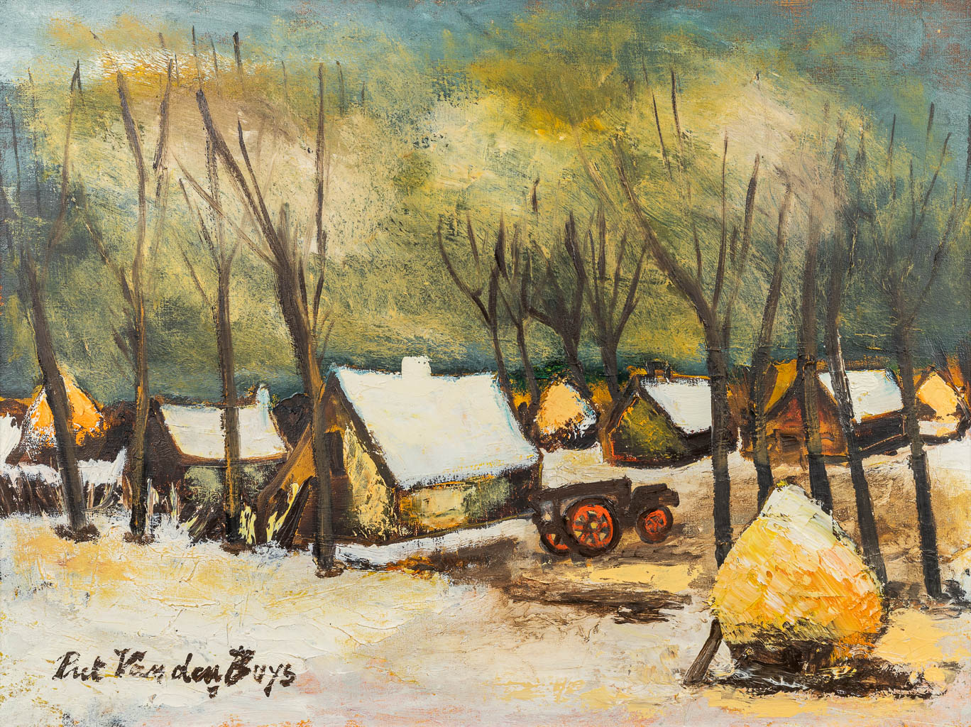 Piet VAN DEN BUYS (1935) 'Winterlandschap' een schilderij, olie op doek. (80 x 60 cm)