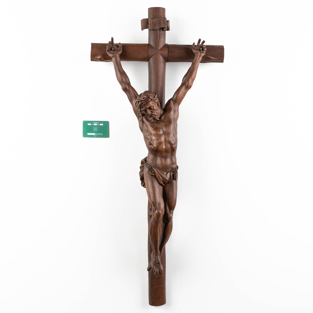 A finely wood sculptured and antique Corpus Christi. Dated 1857. (W:42 x H:95 cm)