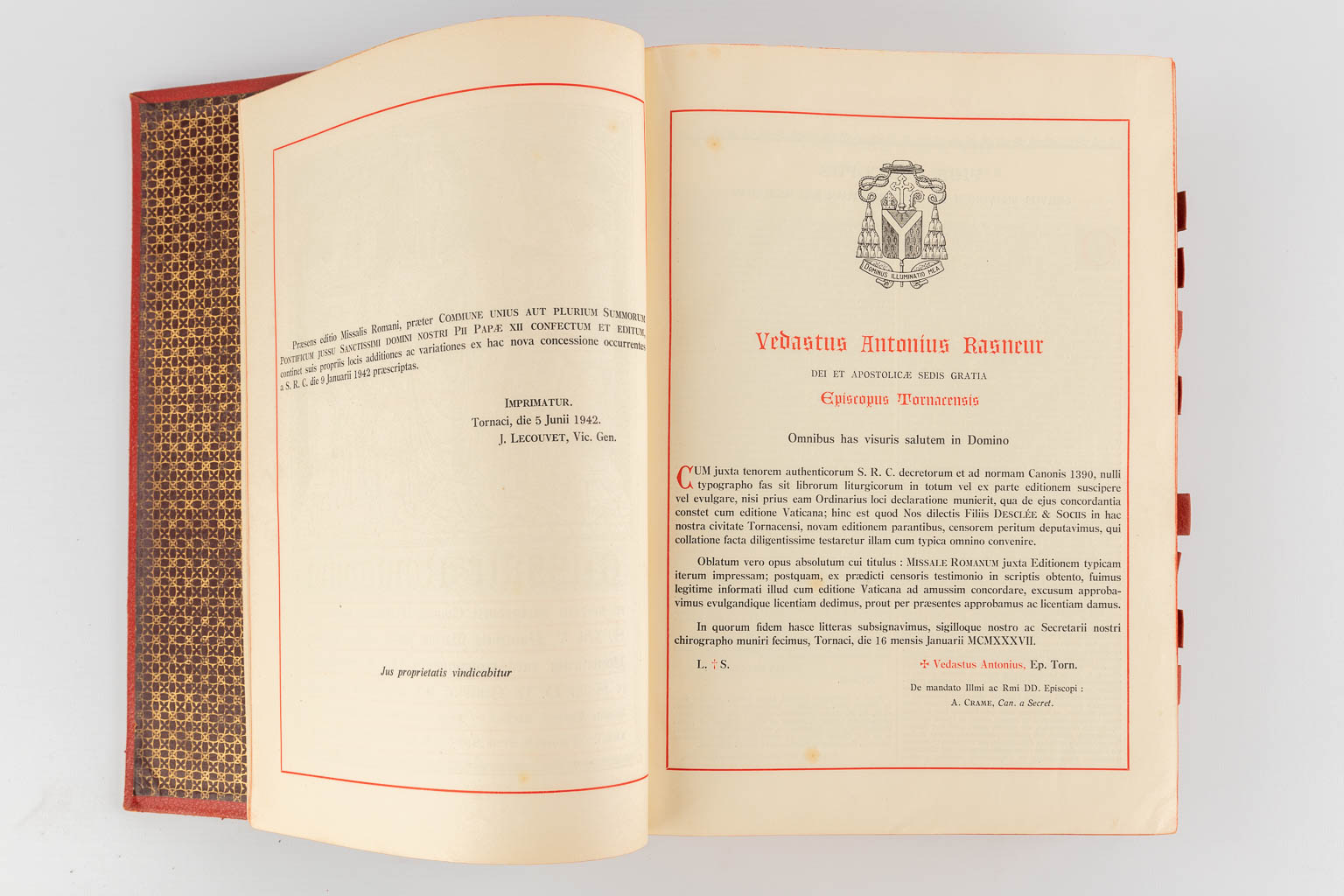 Three Missale Romanum books, 20th C. (D:6 x W:24 x H:32 cm)