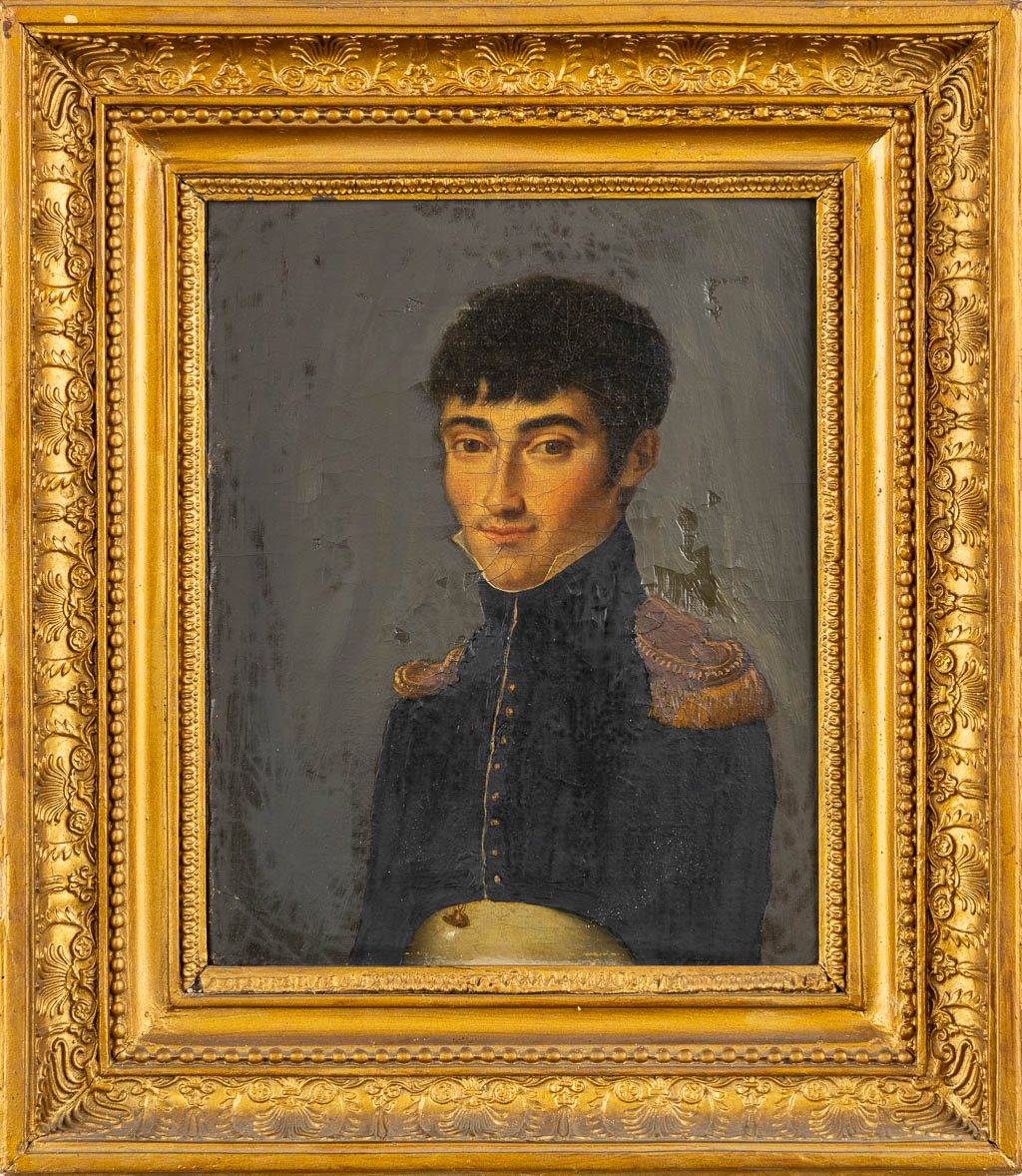 Portrait of a Young Soldier, oil on canvas. Probably Empire period. (W:22 x H:27 cm)