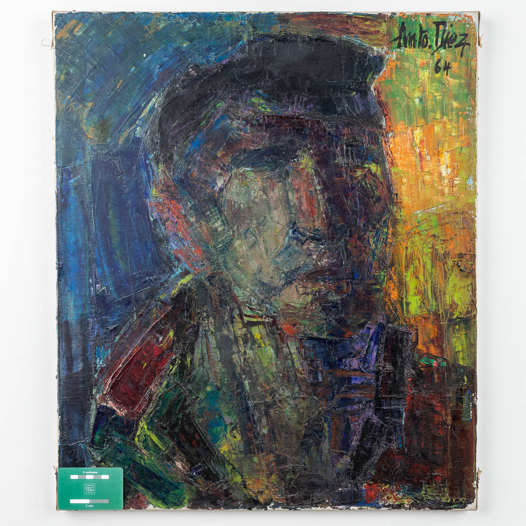 Anto DIEZ (1914-1992) Portret van een Mijnwerker, olie op doek. 1964 (W:55 x H:65 cm)