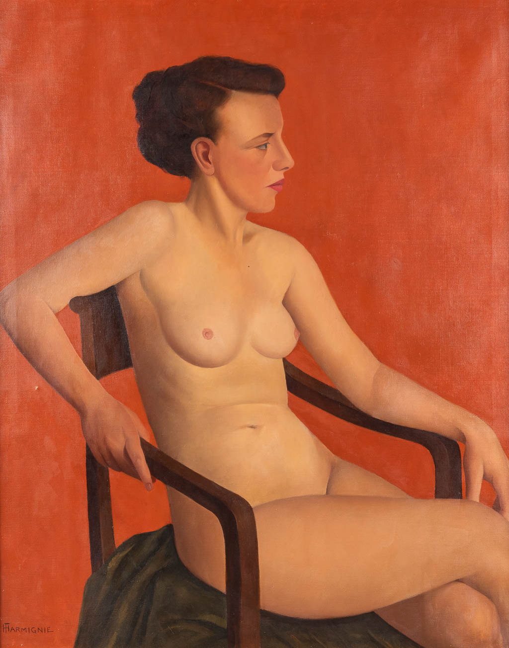 Ferdinand HARMIGNIE (1889-1955) 'Gezeten Dame', olie op doek. (W:80 x H:100 cm)