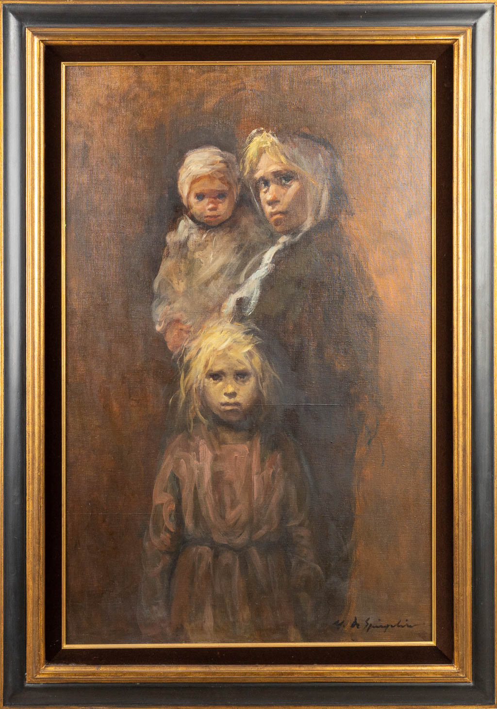 Marthe DE SPIEGELEIR (1897-1991) 'Seule' a painting, oil on canvas. 1972. (70 x 110 cm)