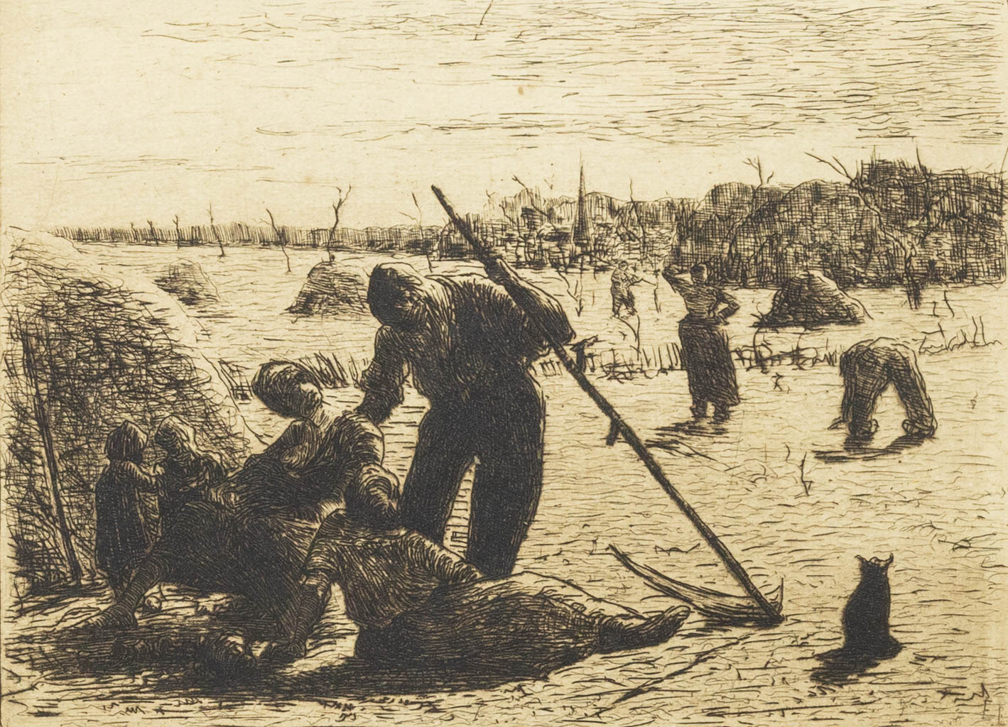 Eugène LAERMANS (1864-1940) Een ets van een boer, gemonogrammeerd E.L. (23 x 17 cm)