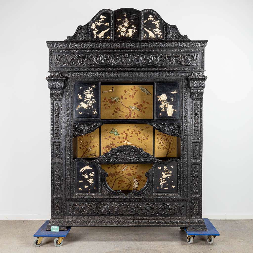 A large Chinese cabinet finished with bone and mother of pearl. (H:245cm)