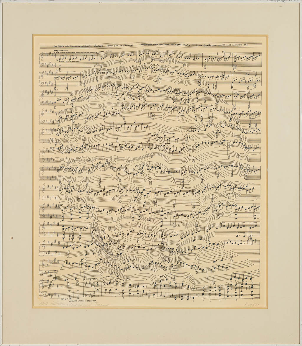 Thomas BAYRLE (1937) 'Mondschein Sonata, Beethoven Fragment', Een lithografie 10/10. (59 x 69 cm)