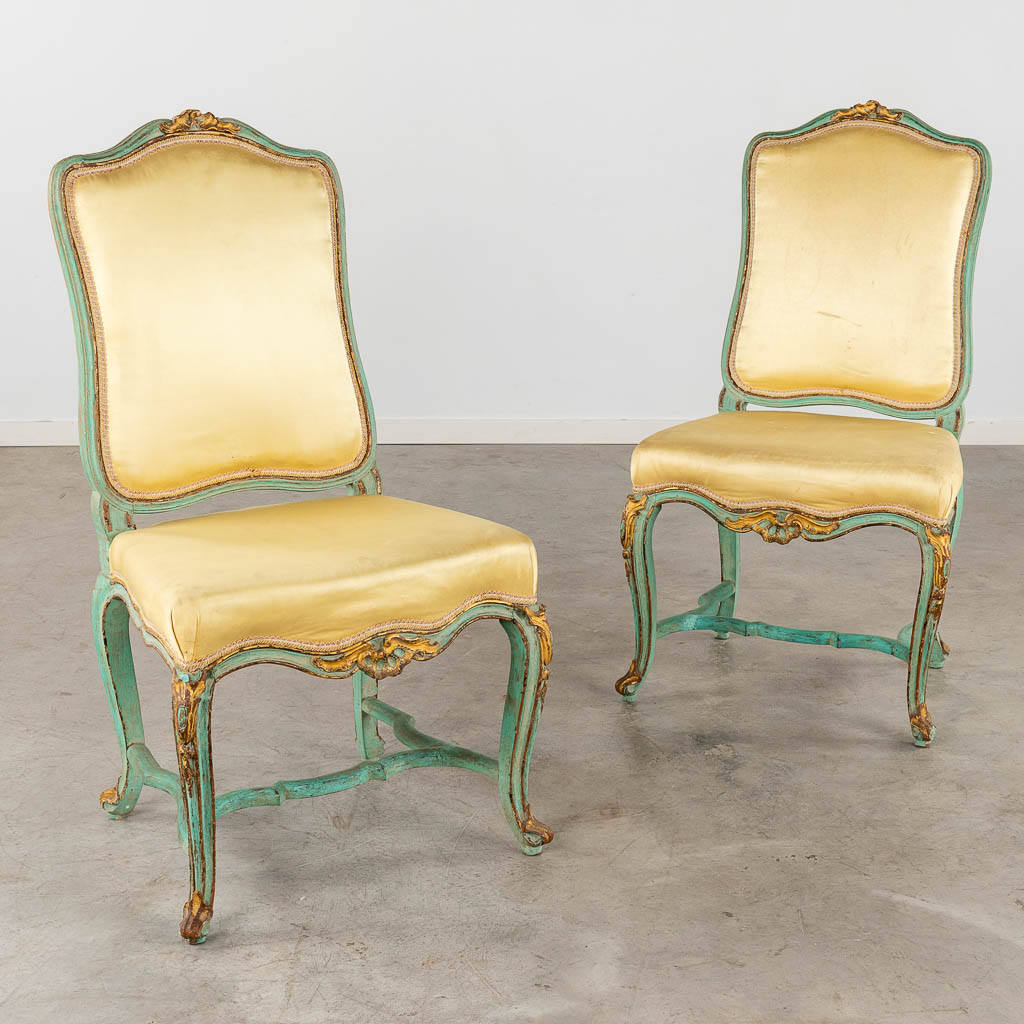 A pair of antique chairs, probably Italy, 18th C. (D:50 x W:52 x H:103 cm)