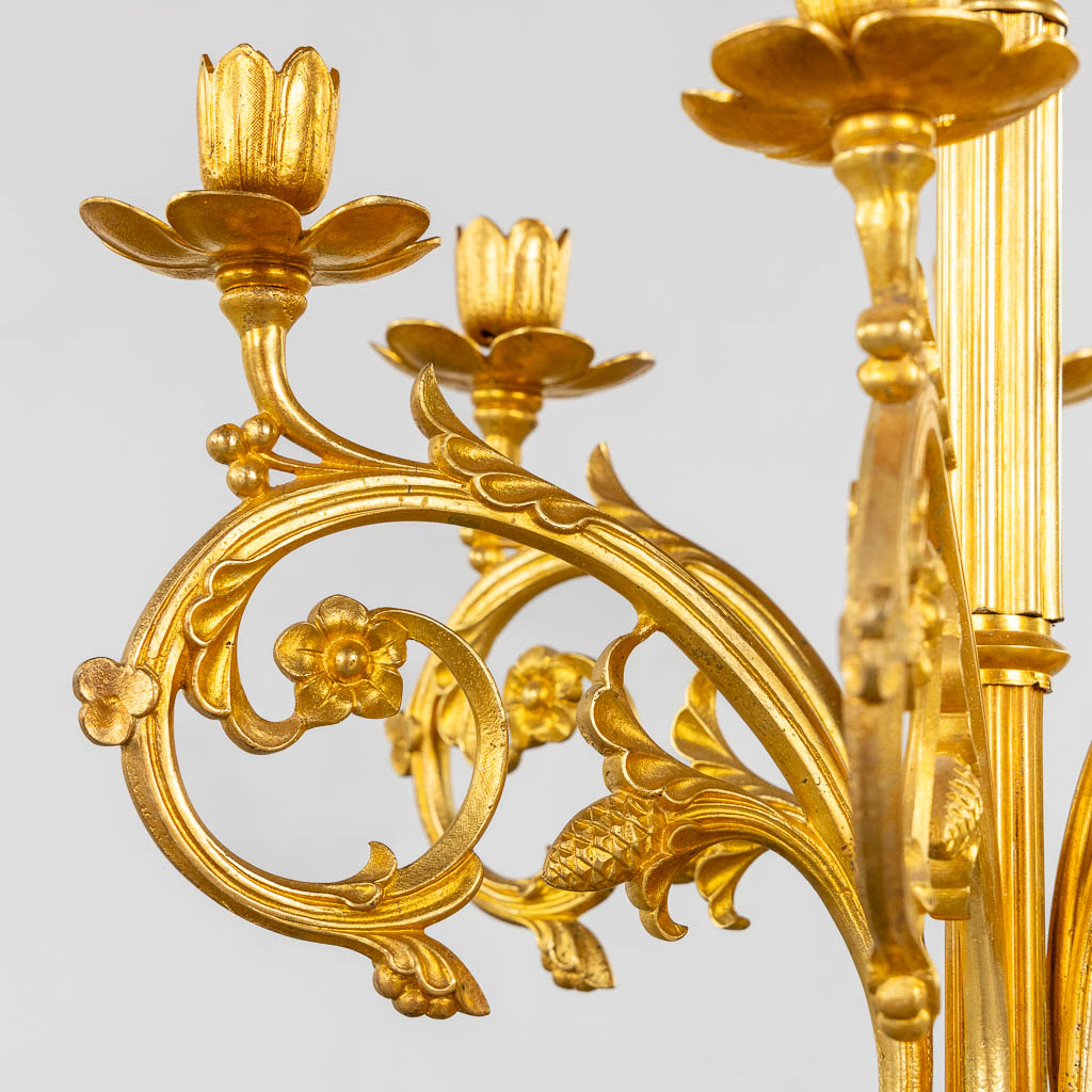 A pair of large candelabra, gilt bronze in Louis XVI style. 19th C. (H:95 x D:37 cm)