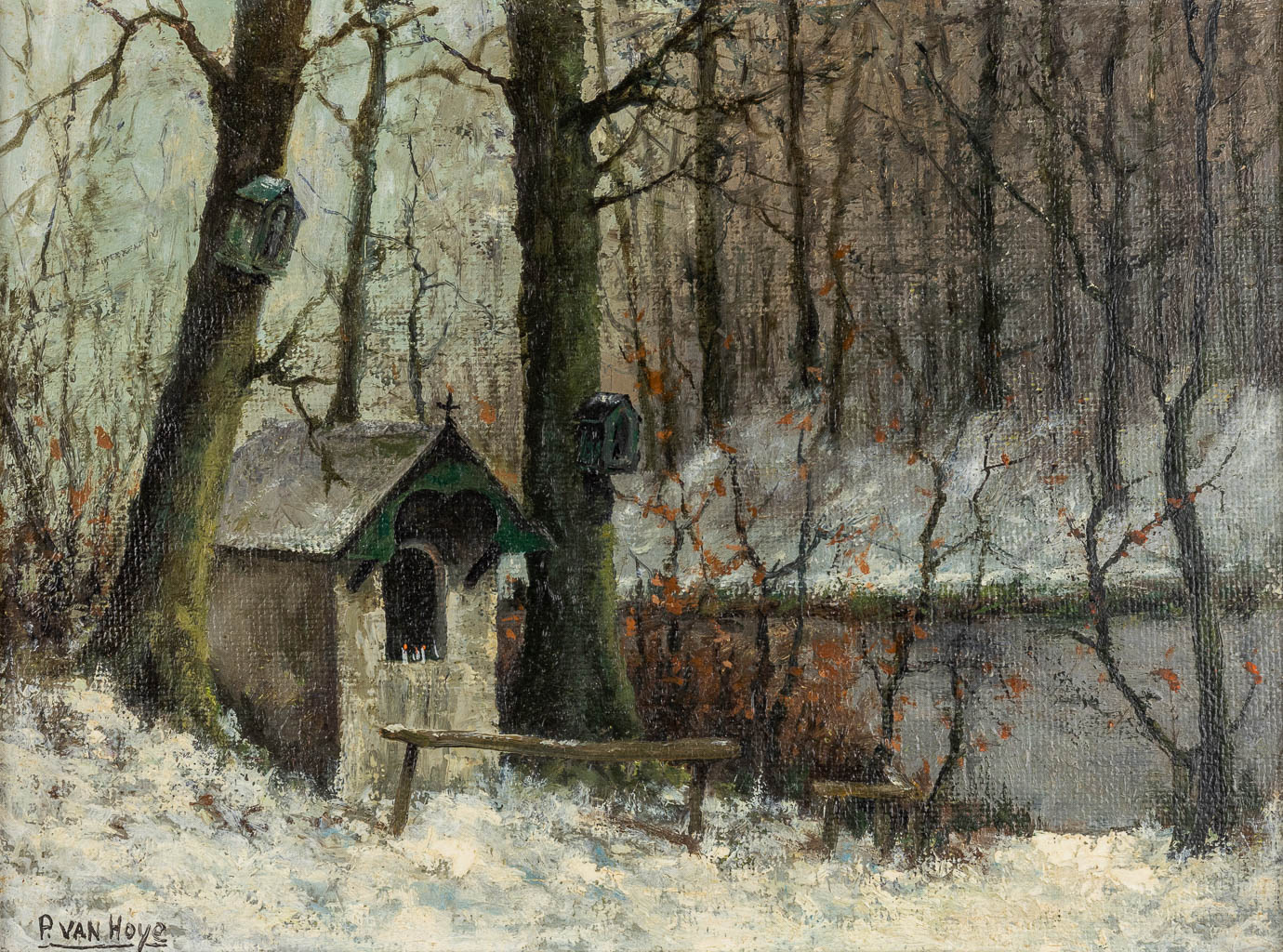 Paul VAN HOYE (1887-1962) 'Winterlandschap' olie op doek. (W:40 x H:30 cm)