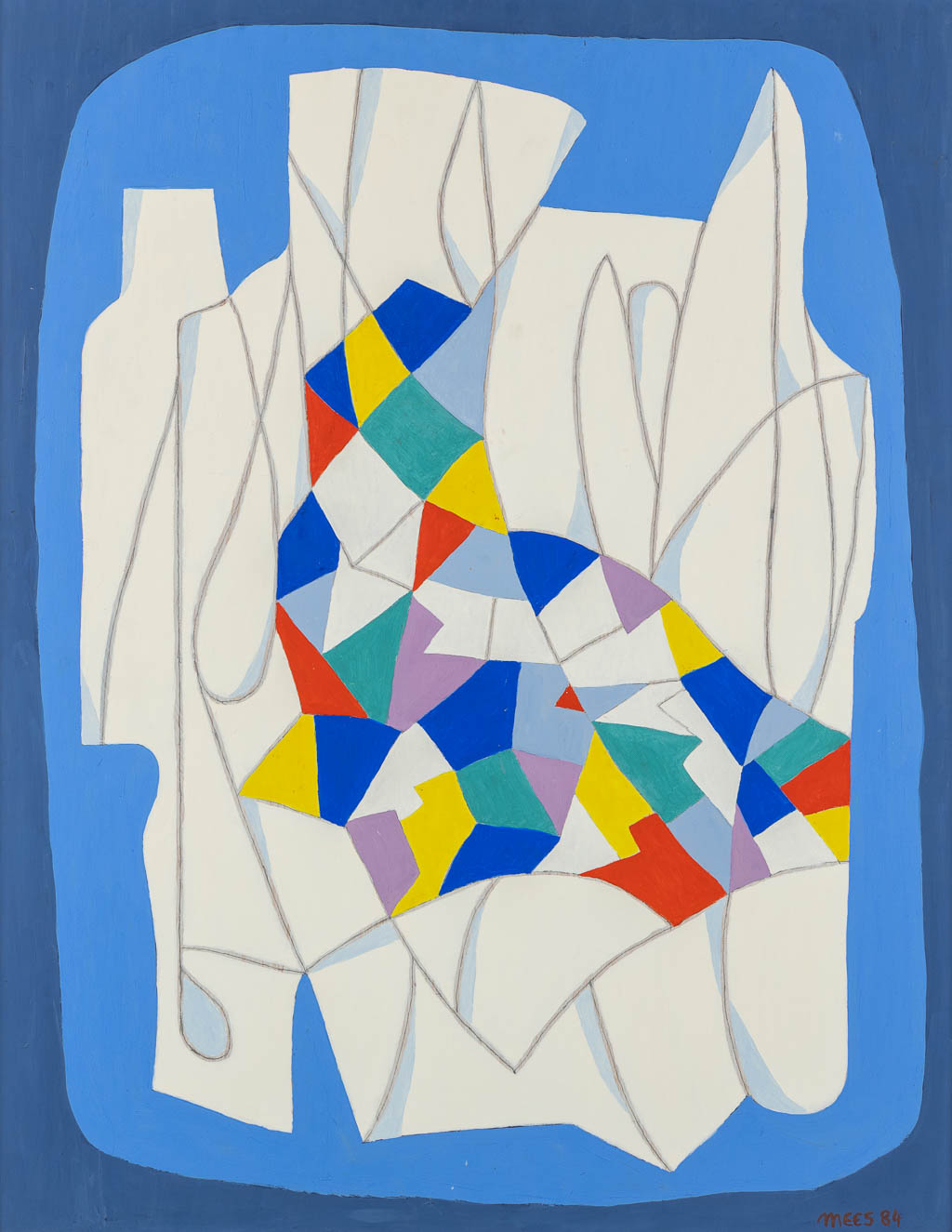 Jozef MEES (1898-1987) 'Abstract' olie op board. 1984. 