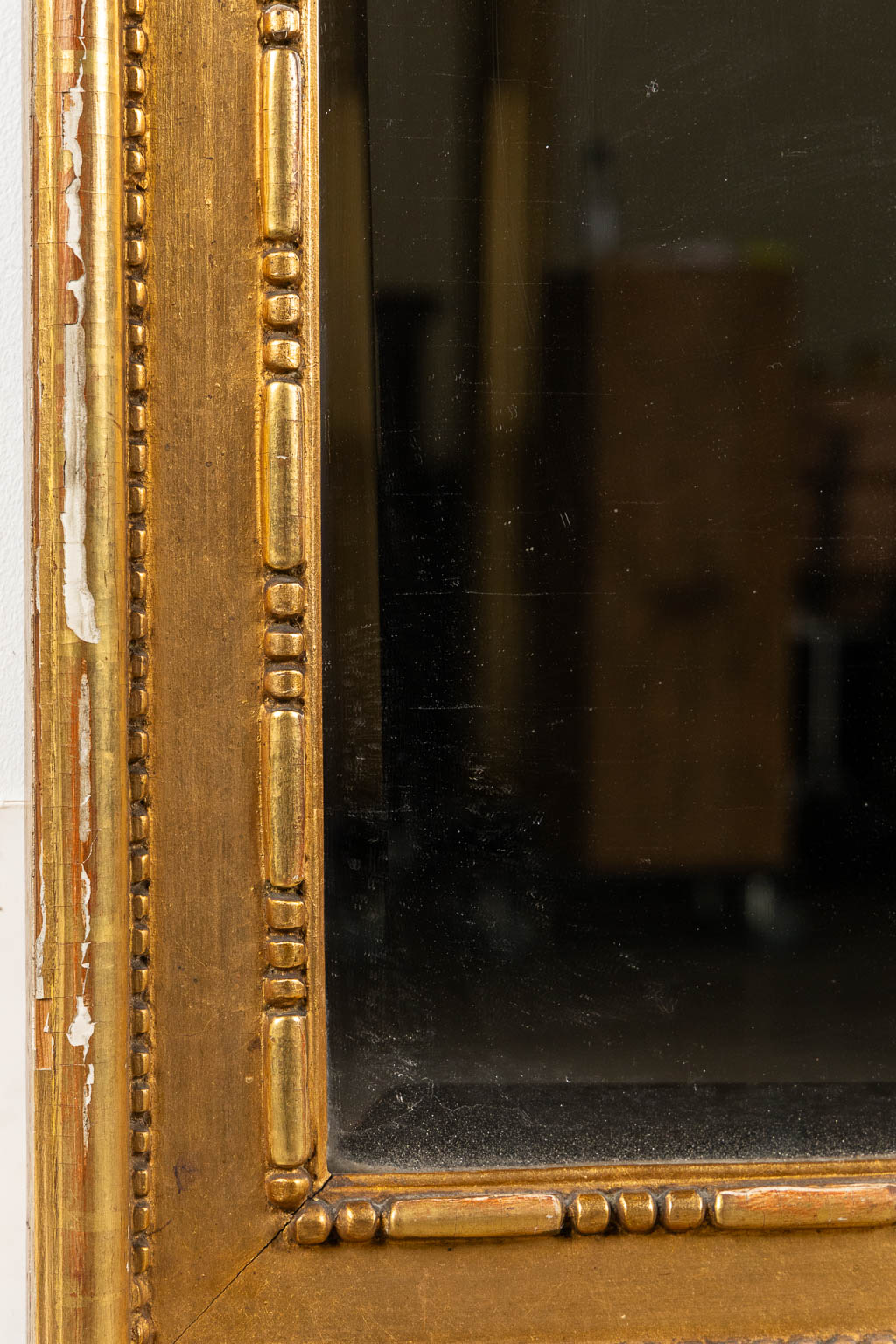 An antique mirror, gilt wood. Probably Scandinavia, Sweden. 19th C. (W:70 x H:178 cm)