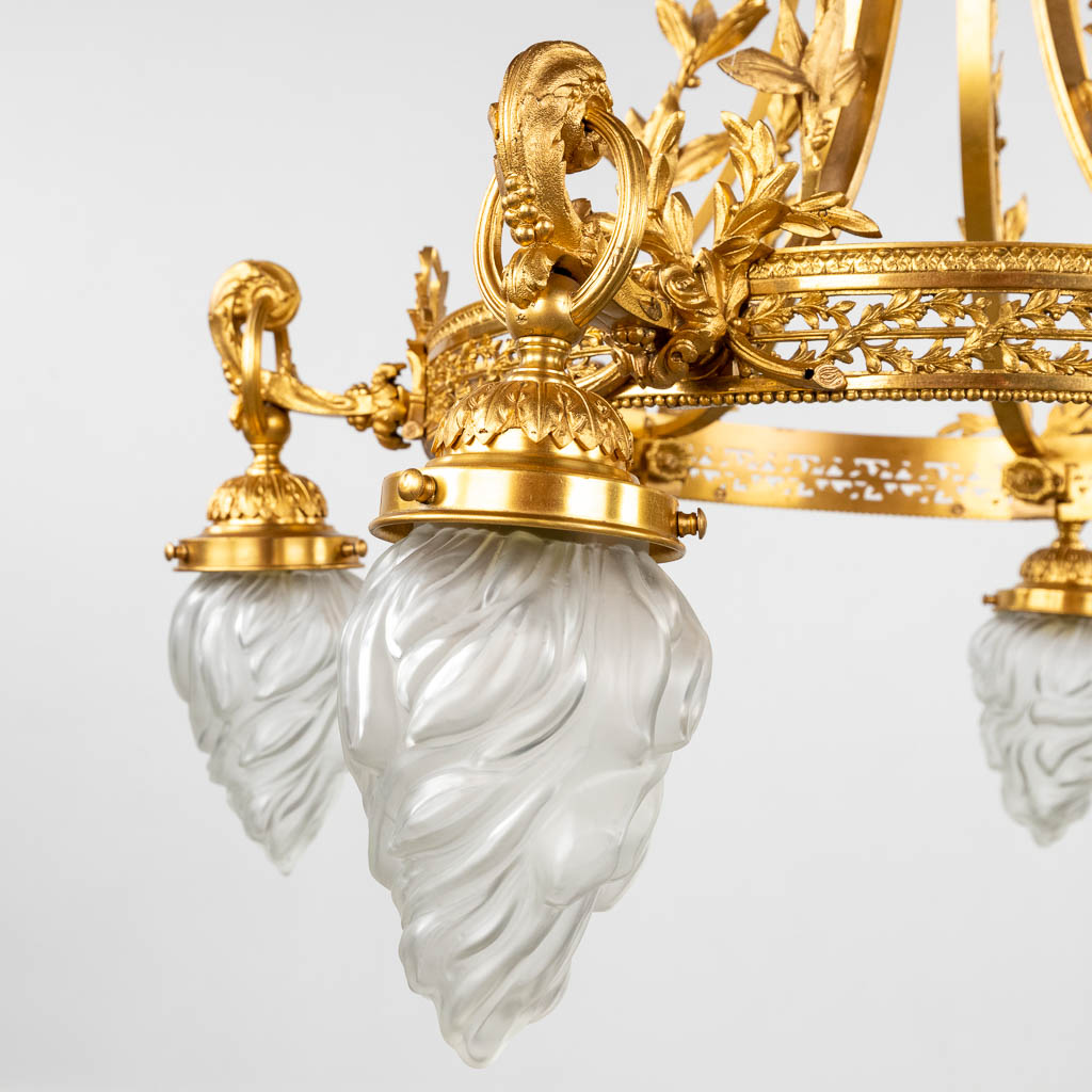 A large ceiling lamp or chandelier, gilt bronze with glass 