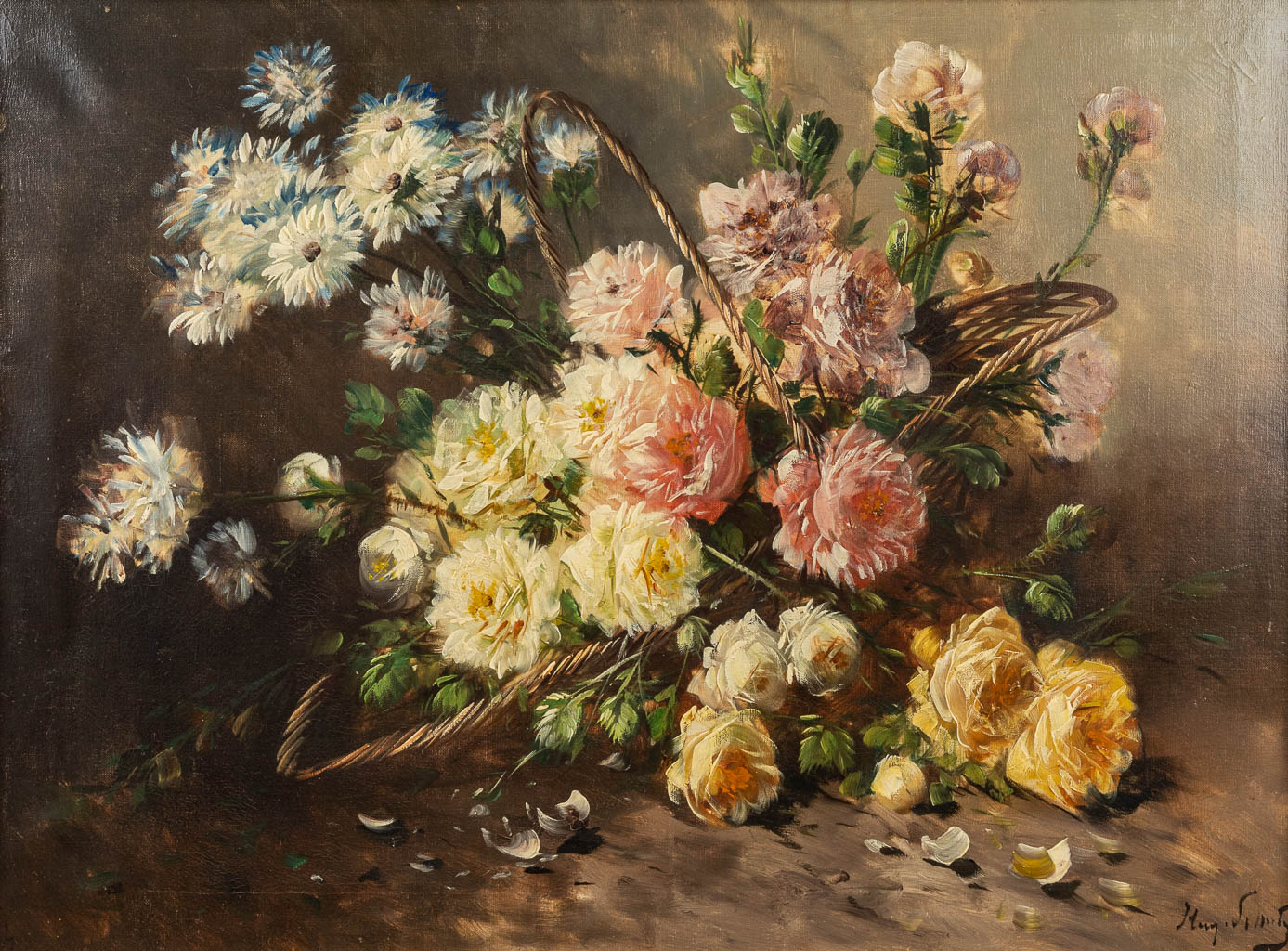 Henry SCHOUTEN (1857/64-1927) 'Bloemen stilleven' olie op doek (W:80 x H:60 cm)