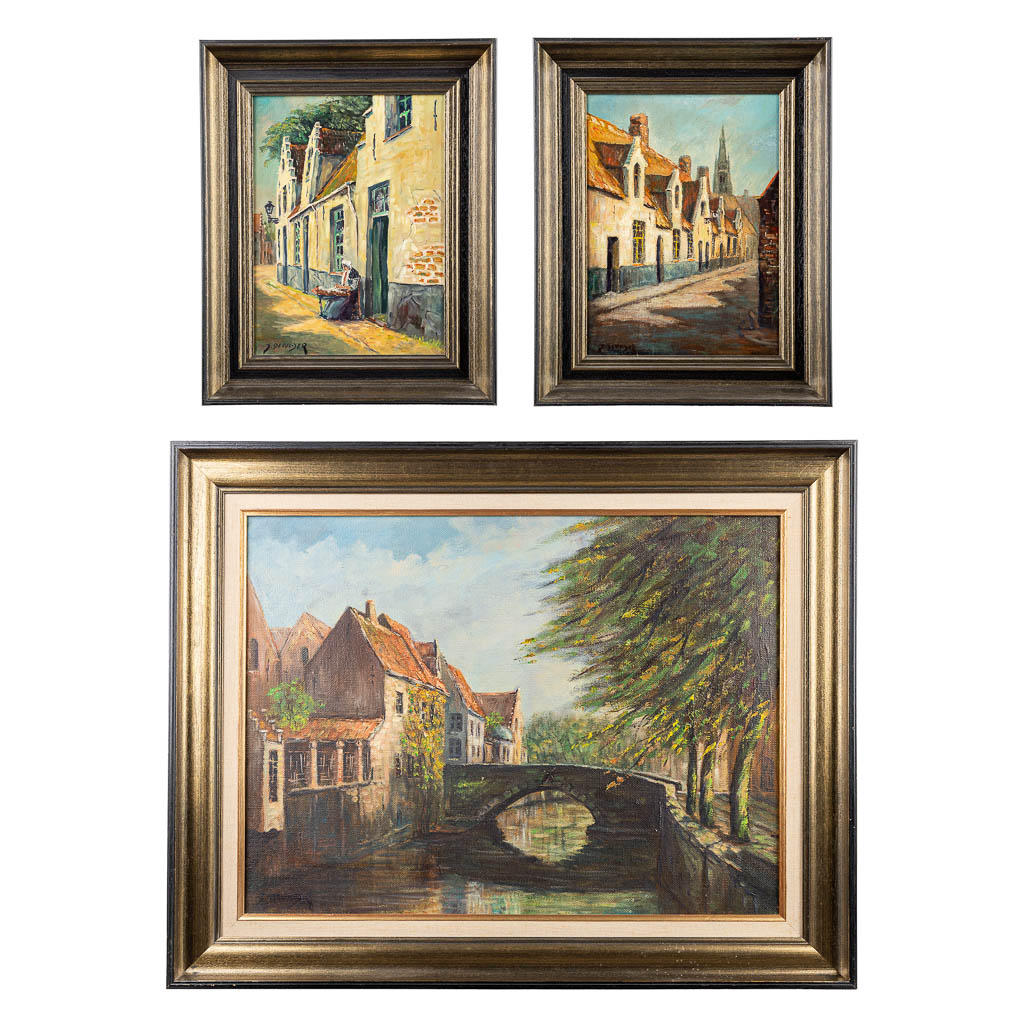 J. DEVULDER (XX) 'Brugge' een collectie van 3 schilderijen. (80 x 60 cm)