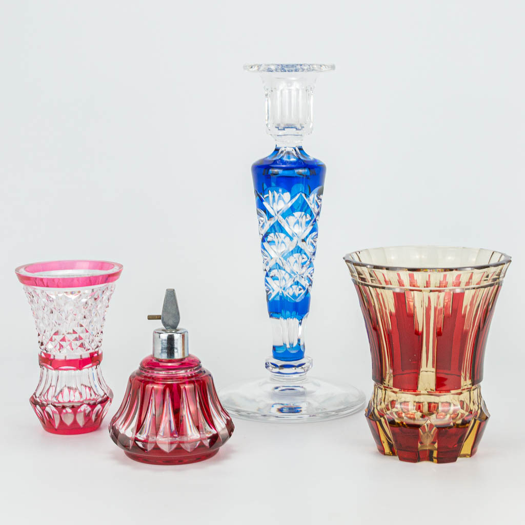 A collection of 4 items, made of cut crystal and marked Val Saint Lambert