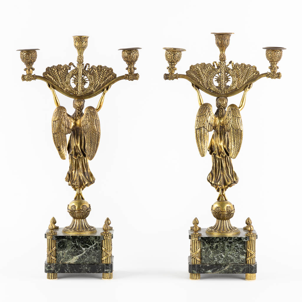 Two pairs of candelabra, bronze and cloisonné, Empire and Louis XVI style. (H:49 x D:26 cm)