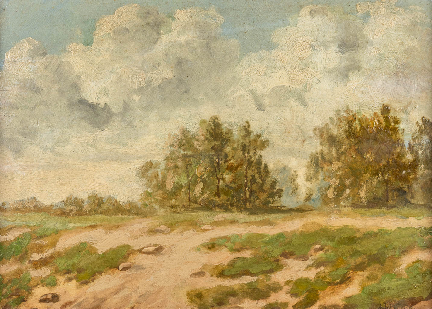 Adrien-Joseph HEYMANS (1839-1921) 'Landschap' olie op paneel. (W:46 x H:33 cm)