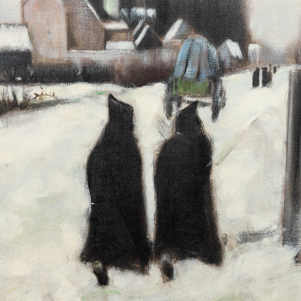 Jacques LE MAIR (1905-1990) 'Winter te Sint-Michiels (Brugge)' een schilderij, olie op doek. (80 x 74 cm)