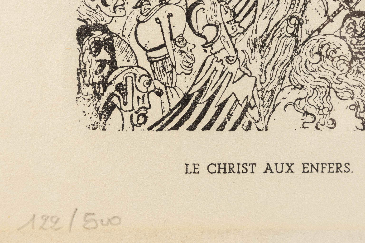 After James ENSOR (1860-1949) 'Le Christ Aux Enfers' a lithograph, 122/500. (23 x 18 cm)