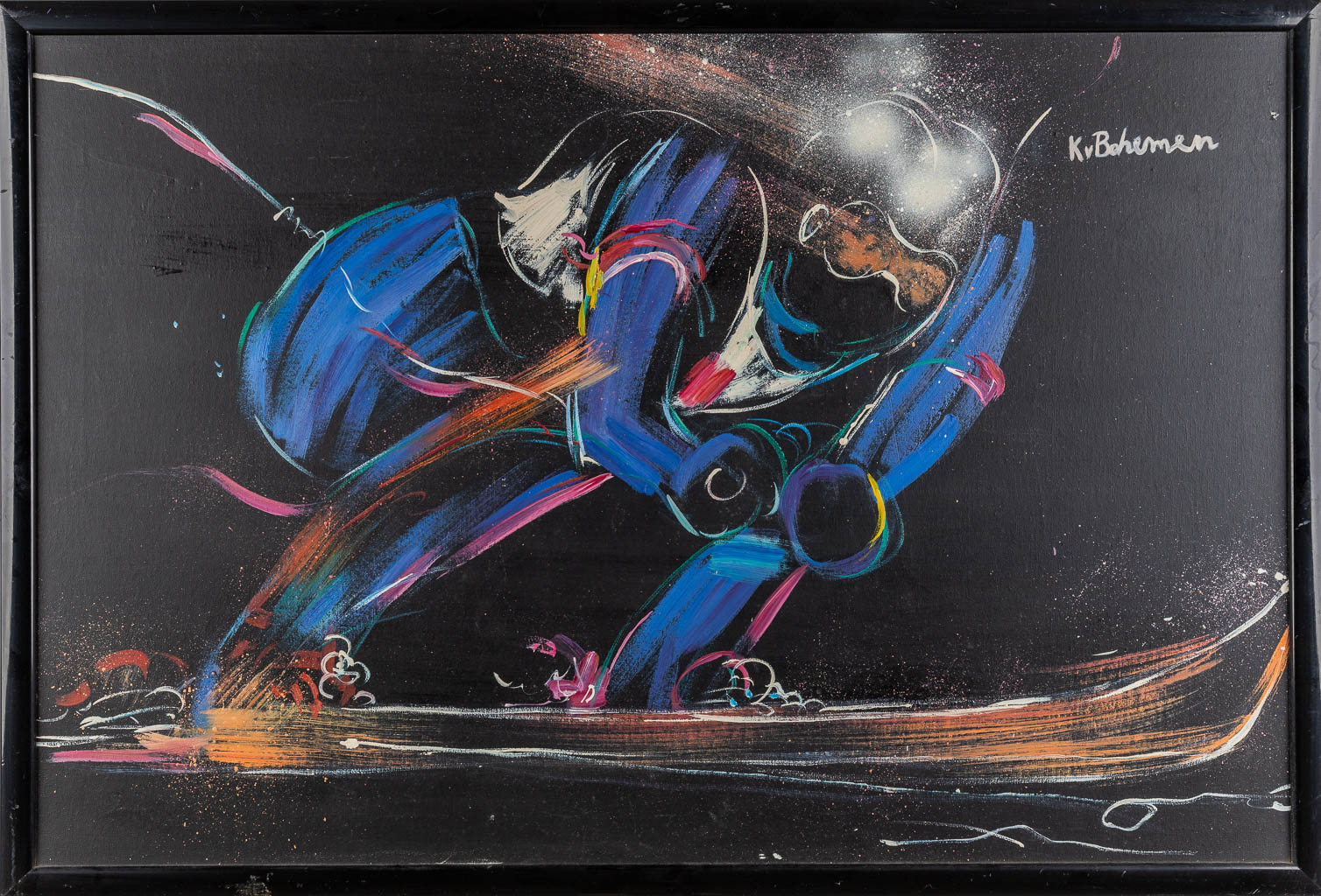 Kees VAN BOHEMEN (1928-1985) 'Skiër' acryl op doek. (W:89 x H:59 cm)
