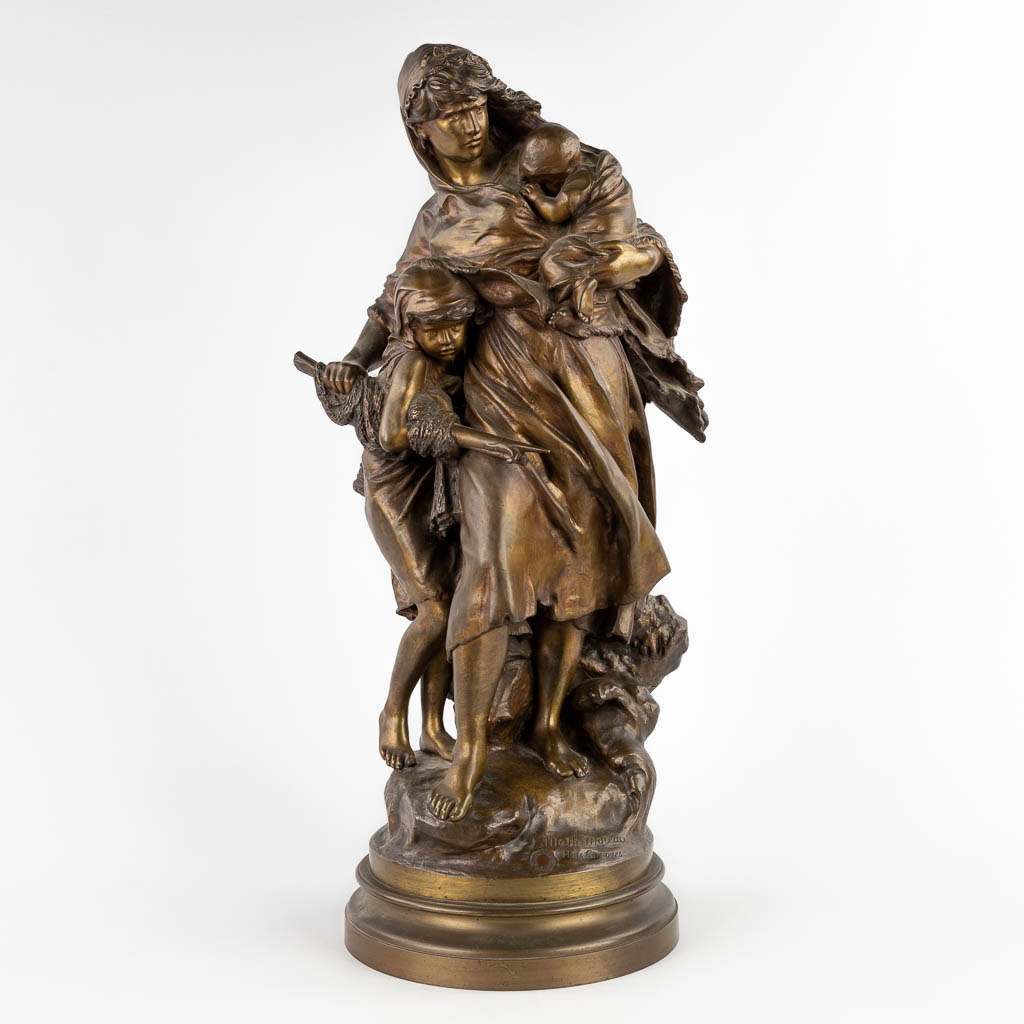 Mathurin MOREAU (1822-1912) 'Le Tempête' gepatineerd brons. (D:24 x W:31 x H:63 cm)