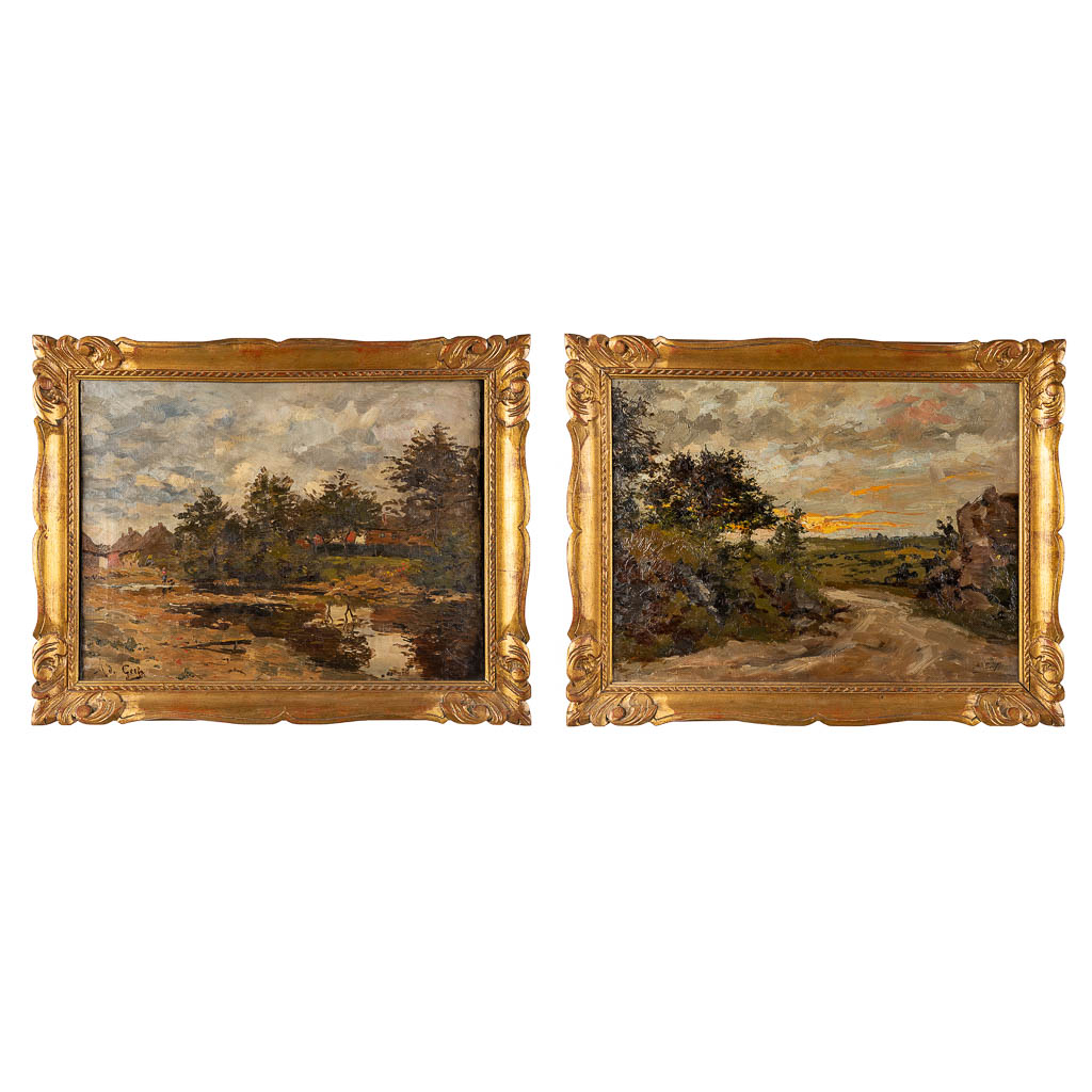 Adrien GEEFS (1866-1896) 'Pendant schilderijen' olie op doek. (W:48,5 x H:37 cm)
