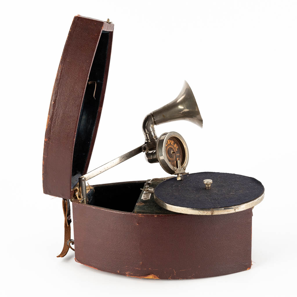 Pathé, a travellers grammophone. (D:17 x W:27 x H:13 cm)