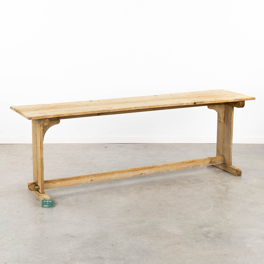 A small monastery table, pine wood. (L:50 x W:190 x H:68 cm)
