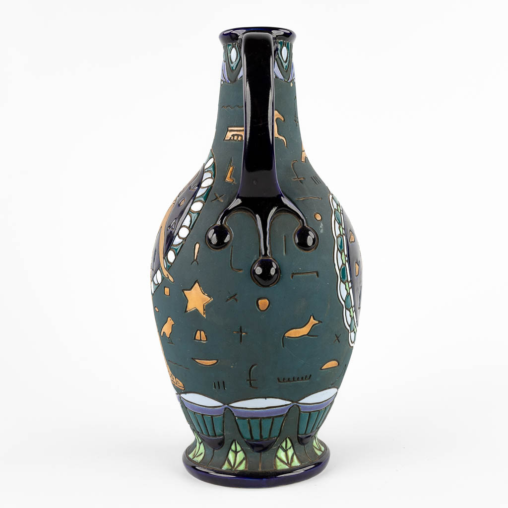 Four decorative vases, glazed and mosaic ceramics, Amphora Austria, Vallauris. (D:17 x W:19 x H:36 cm)