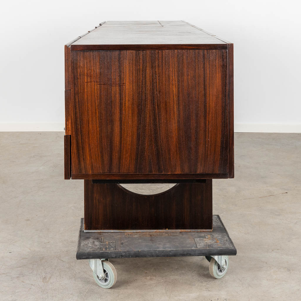 A mid-century sideboard with rosewood veneer, probably made by Decoene. (D:56 x W:225 x H:78 cm)