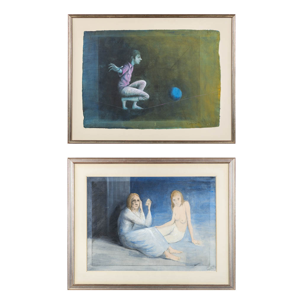 Roland DEVOLDER (1938) 'Twee ingekleurde etsen'. (W:80 x H:57,5 cm)