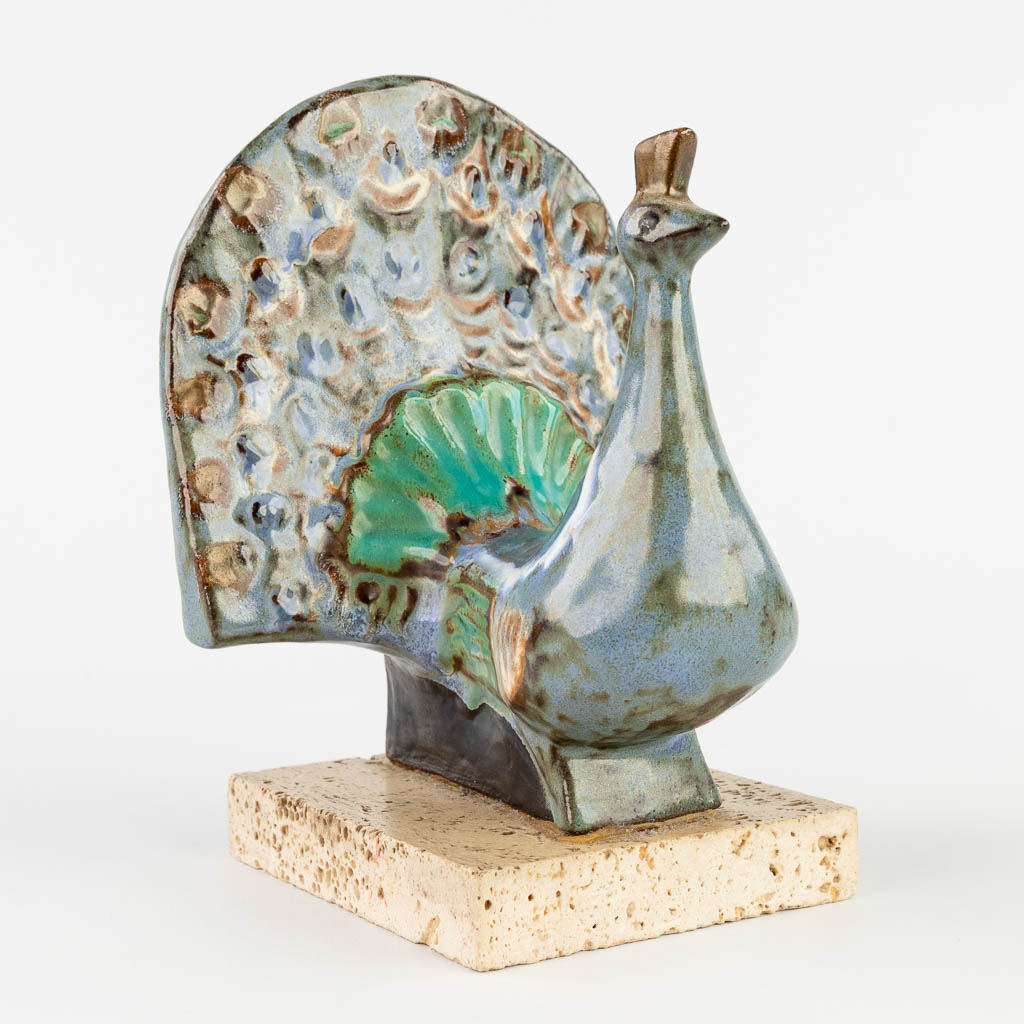 Rogier VANDEWEGHE (1923-2020) 'Peacock' glazed ceramics. (L:14 x W:14 x H:19 cm)