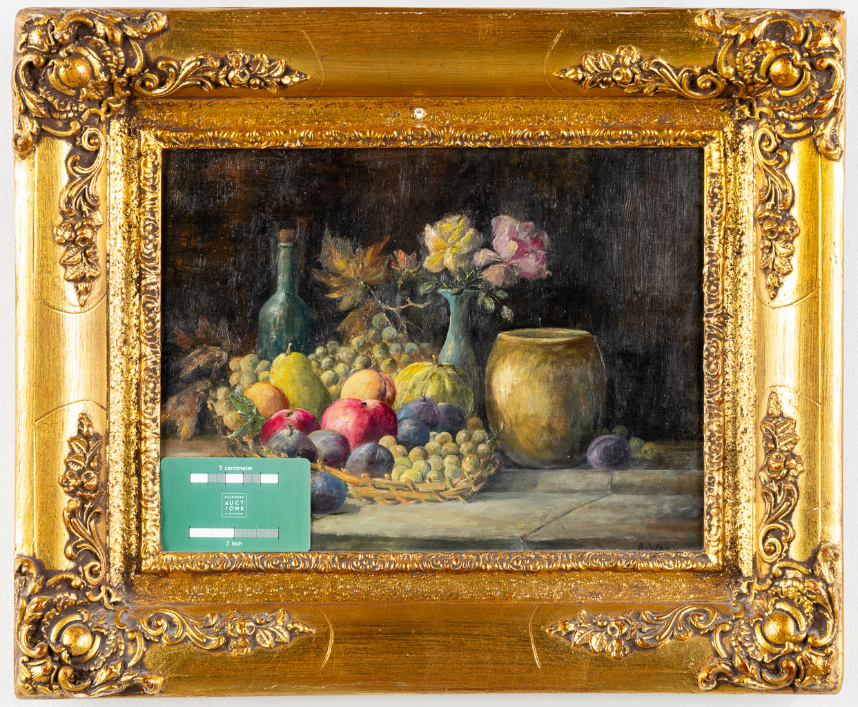 Stilleven met fruit, olie op paneel. Getekend A. Wery. (W:33,5 x H:26 cm)