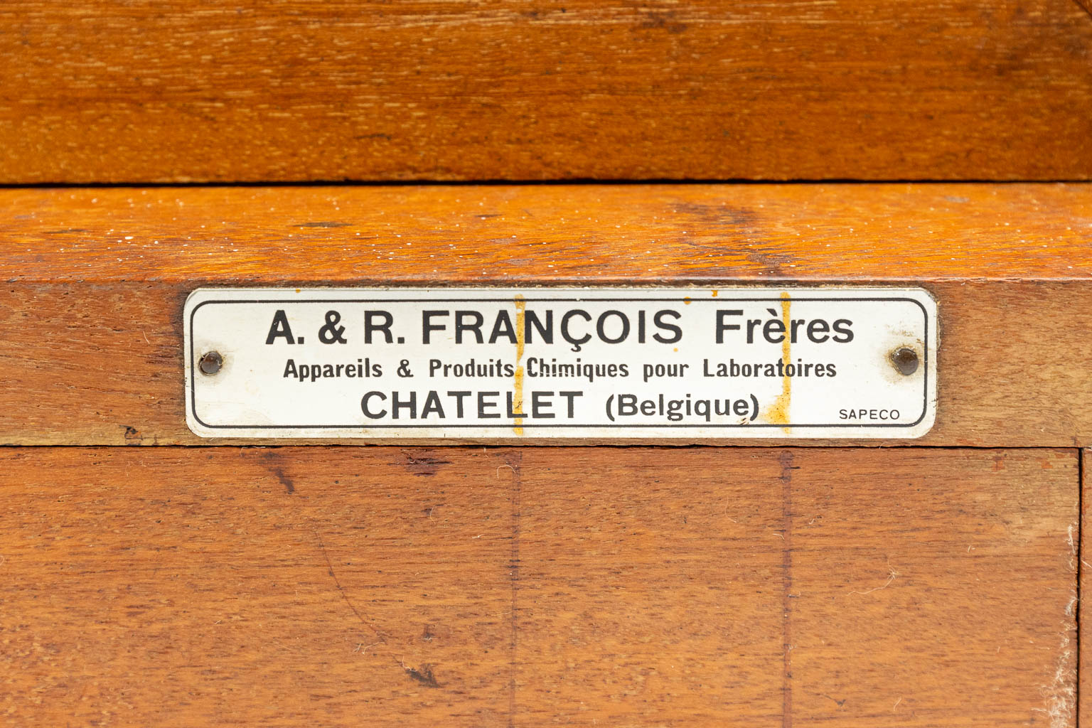Een precisieweegschaal voor apothekers in een koffer gemaakt uit hout en glas en gemerkt A & R Francois Frères (H:42cm)