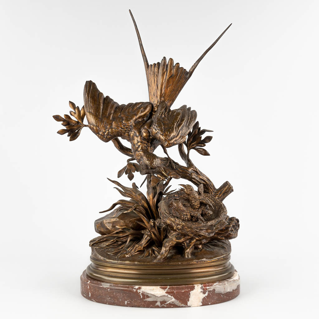 Jules MOIGNIEZ (1835-1894) 'Etenstijd' gepatineerd brons (D:22 x W:34 x H:62 cm)