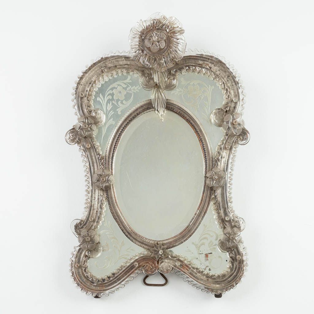 A table mirror, Venetian glass, circa 1900. (W:44 x H:67 cm)