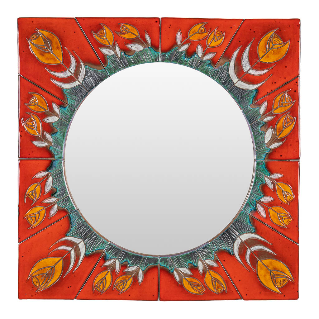 A mid-century mirror decorated with tiles made by Oswald TIEBERGHIEN (1936). 
