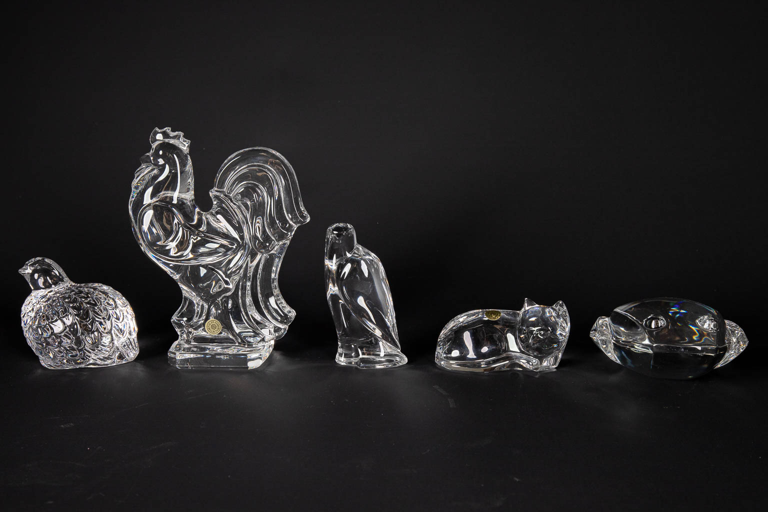 Val Saint Lambert, a set of 5 figurines in the shape of animals. (H:17 cm)