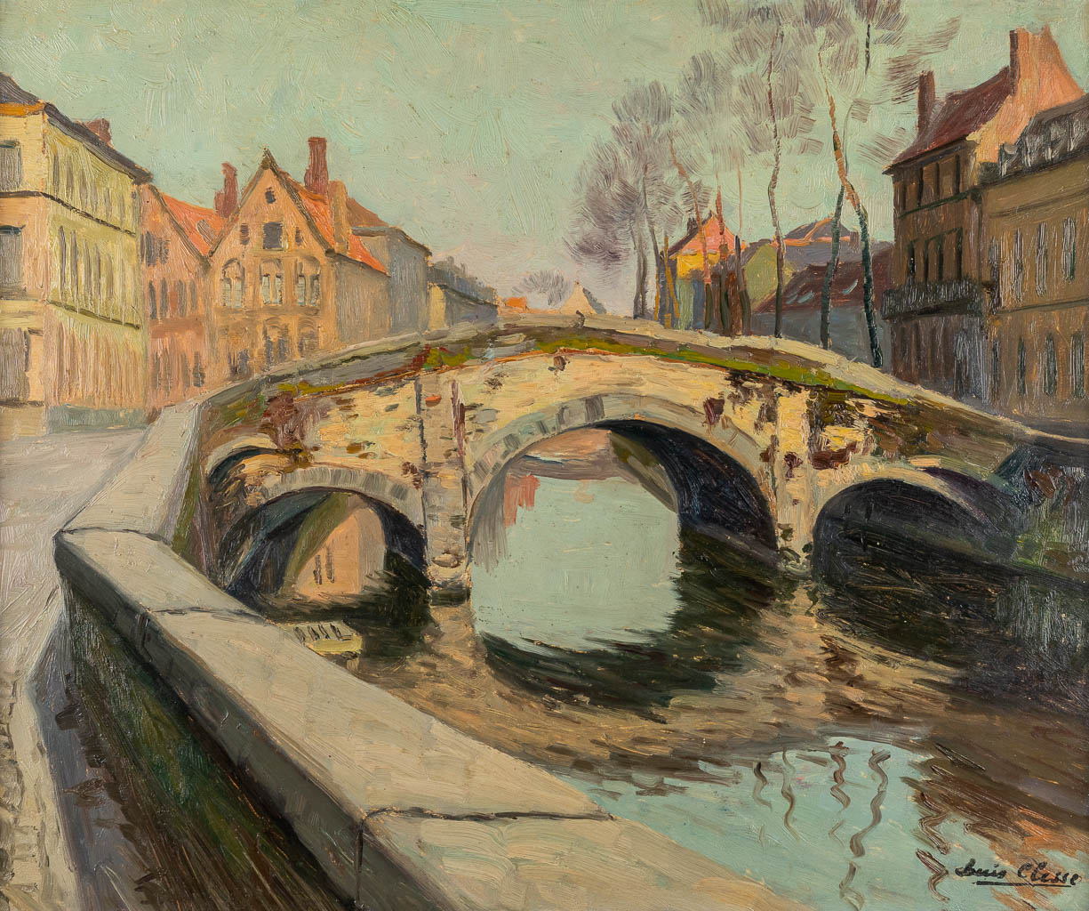 Louis CLESSE (1889-1961) 'Augustijnenbrug' olie op board. (W:65 x H:54 cm)