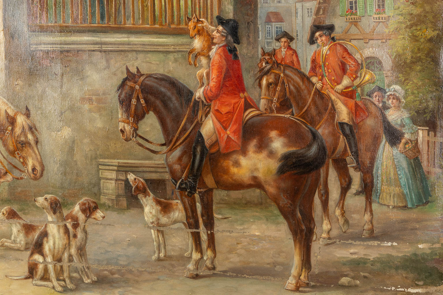 August 'SEDLACEK' STEPHAN (1868-1936) 'Preparing for the hunt'. (W:142 x H:98 cm)